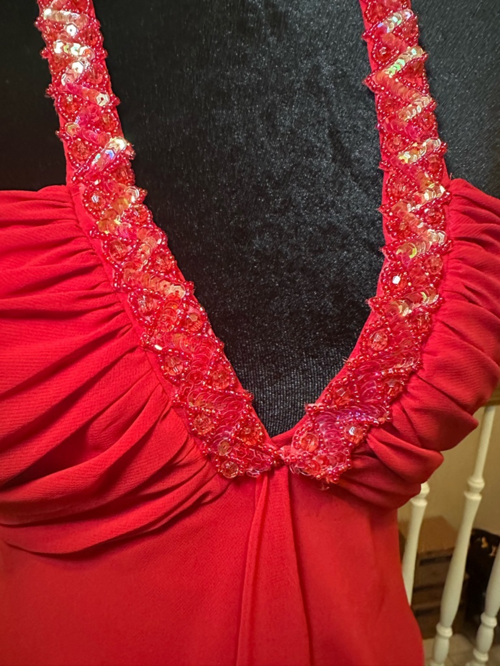 Vintage Y2K Red Beaded Halter Chiffon Top Fairycore Size 6 - Picture 6 of 11